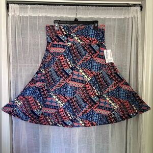 LuLaRoe XL Blue and Orange Patterned Azure Skirt NWT